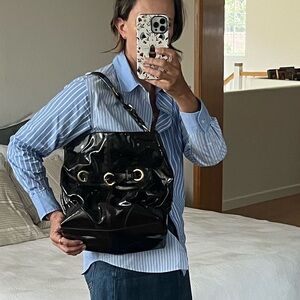 Francesco Biasia Dark Brown Patent Leather Tote Bag